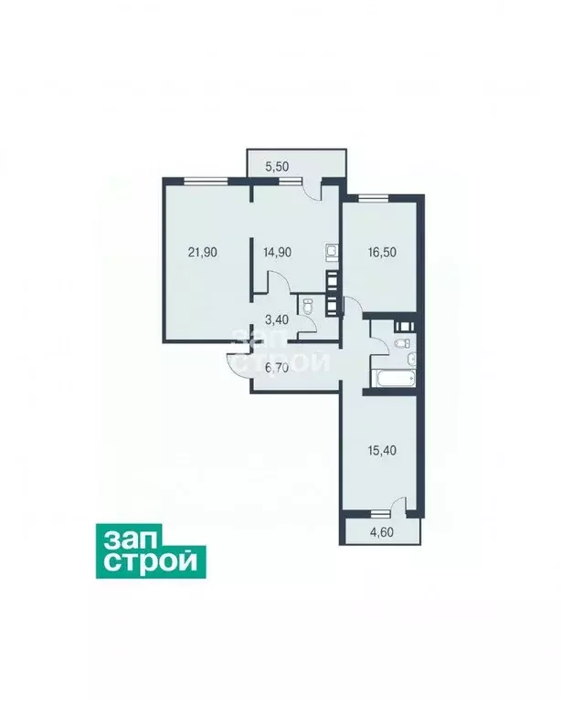 Квартира, 3 комнаты, 89.1 м - Фото 1