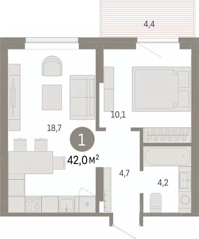 1-к кв. Омская область, Омск ул. Б.Г. Шаронова, 9 (42.0 м) - Фото 1