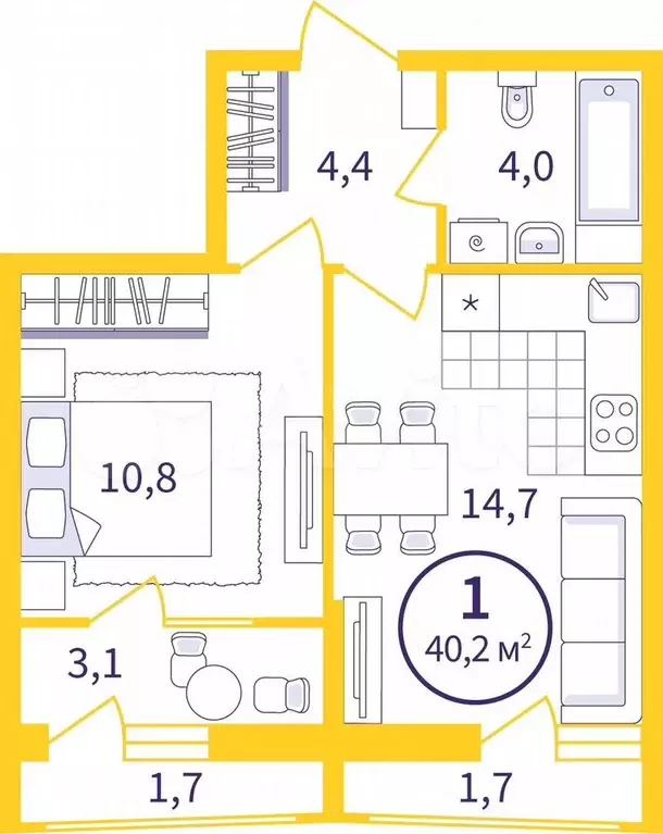 1-к. квартира, 37,1 м, 5/8 эт. - Фото 0