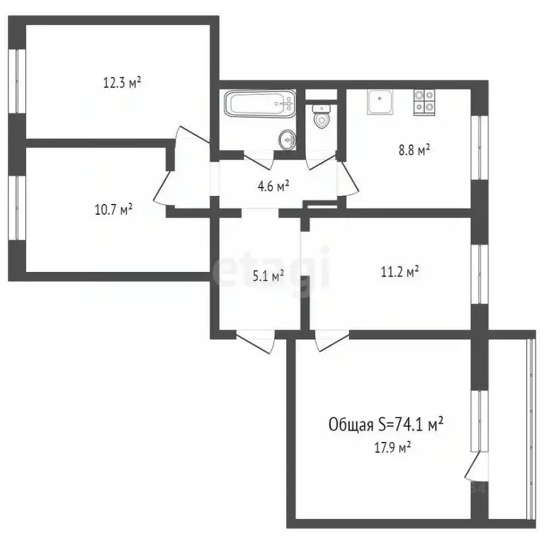 4-к кв. Кемеровская область, Кемерово просп. Шахтеров, 85 (74.1 м) - Фото 2