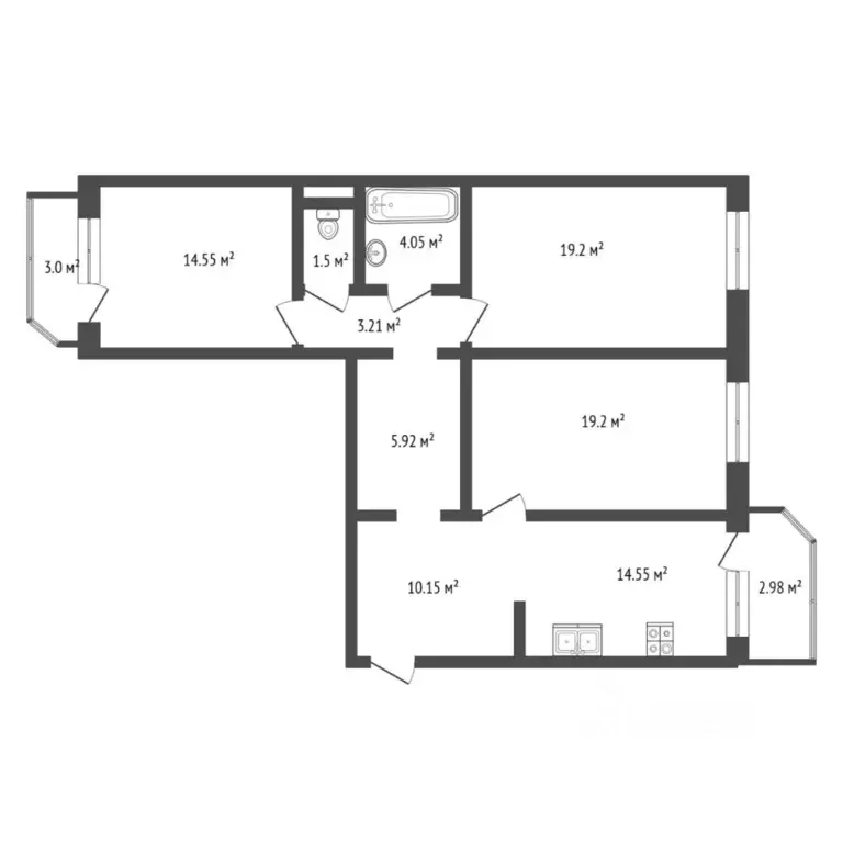 3-к кв. Тюменская область, Тюмень ул. Федюнинского, 58к2 (92.2 м) - Фото 1
