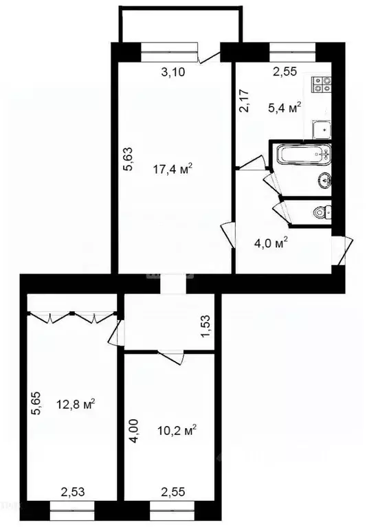 3-к кв. Омская область, Омск Городок Нефтяников мкр, ул. 1-я ... - Фото 1