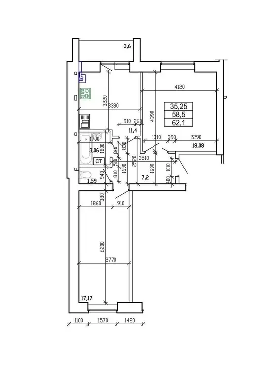 Продаётся 2-к квартира, 62.1 м - Фото 1