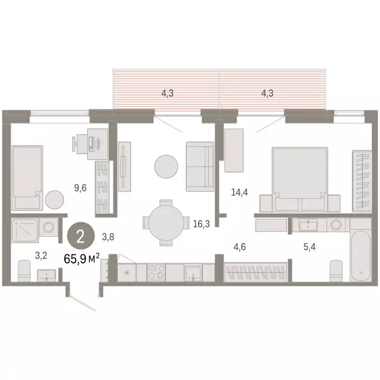 2-комнатная квартира: Омск, Кировский округ (65.87 м) - Фото 1