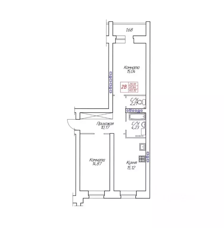 2-к кв. Вологодская область, Череповец Устюженская ул., 14 (63.32 м) - Фото 0