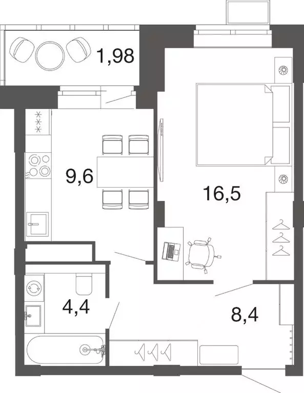 Квартира, 1 комната, 41 м - Фото 2
