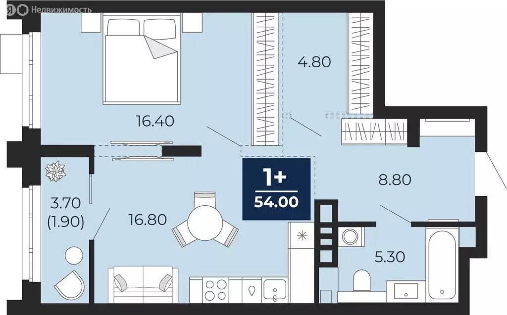 1-комнатная квартира: Тюмень, жилой комплекс Айвазовский Сити (54 м) - Фото 0