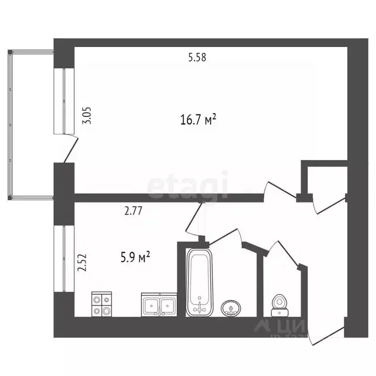 1-к кв. Калужская область, Калуга Тепличная ул., 3 (30.5 м) - Фото 2