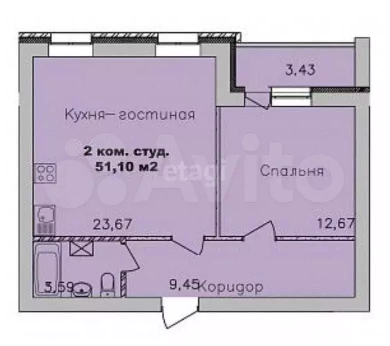 2-к. квартира, 49,1 м, 5/9 эт. - Фото 0