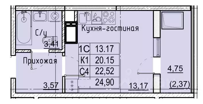 Студия Ставропольский край, Ставрополь № 36 мкр, ЖК Фруктовый сад,  ... - Фото 0