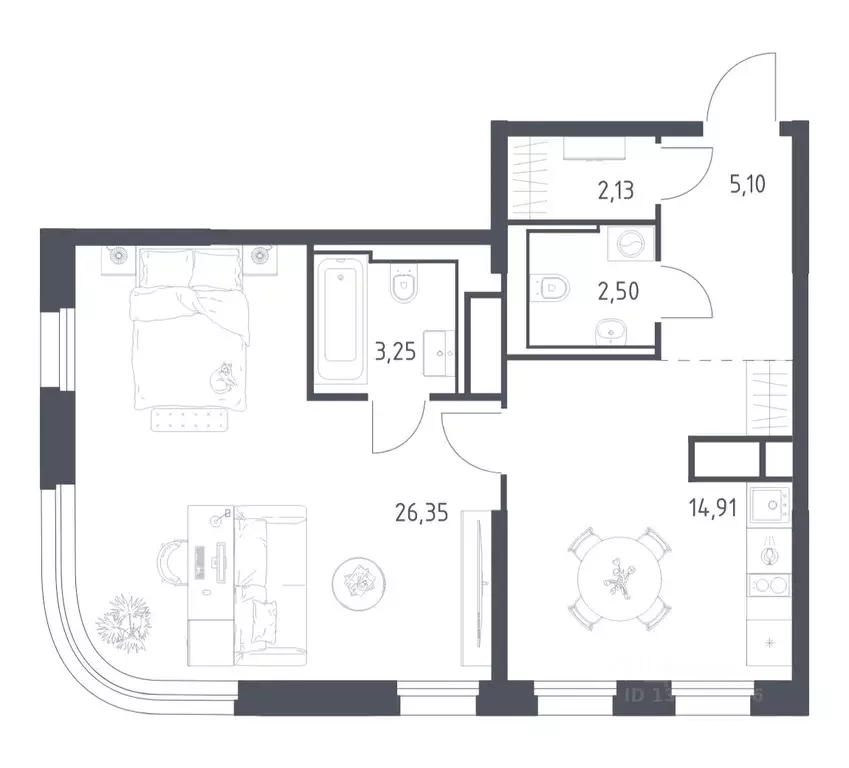 1-к кв. Москва Квартал на воде жилой комплекс, к5 (54.24 м) - Фото 1