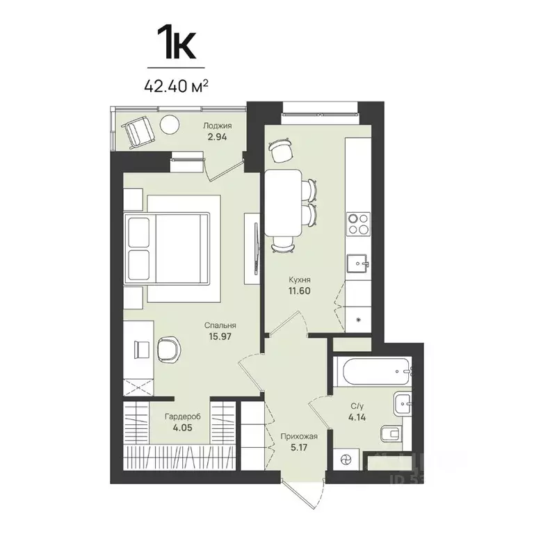 1-к кв. Пермский край, Пермь Уинская ул., 54 (42.4 м) - Фото 1