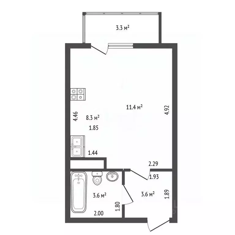 Студия Санкт-Петербург ул. Красуцкого, 3М (26.9 м) - Фото 2