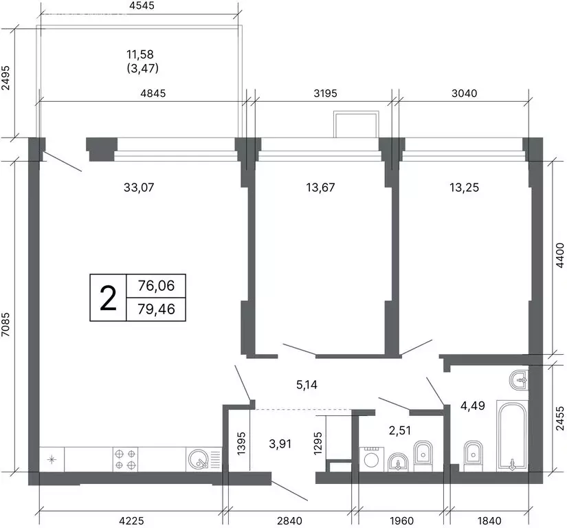 2-комнатная квартира: Екатеринбург, улица Мира, 47/7 (75.6 м) - Фото 1