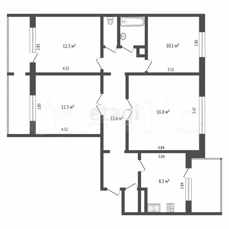 4-к. квартира, 76,5 м, 3/5 эт. - Фото 0