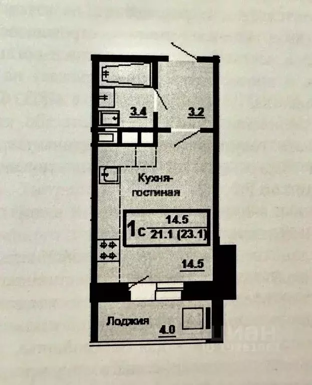 Студия Владимирская область, Ковров Лиственная ул., 80 (23.0 м) - Фото 1