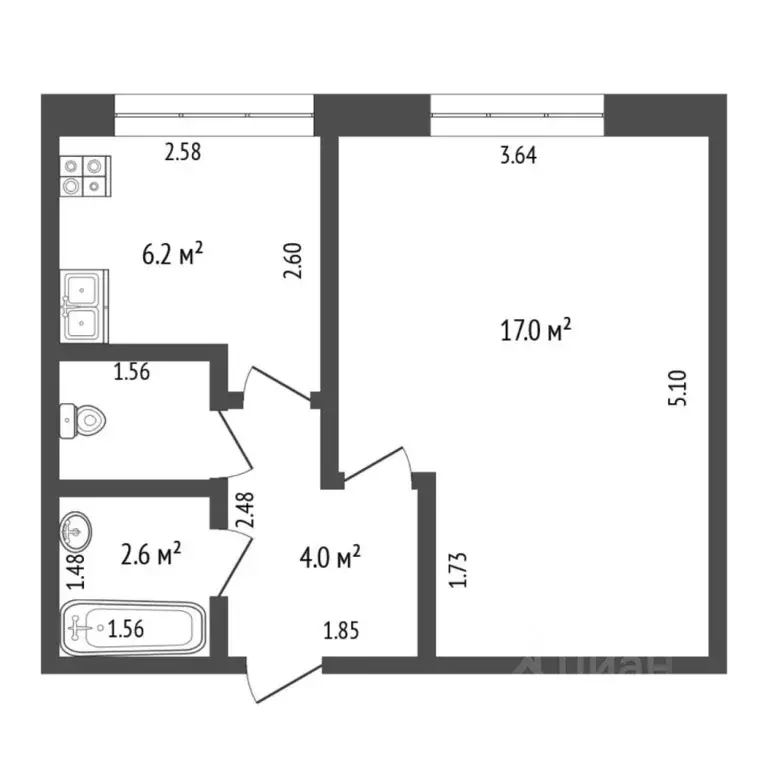 1-к кв. Тюменская область, Тюмень ул. 50 лет Октября, 72 (29.0 м) - Фото 2