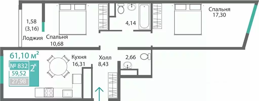 2-к кв. Крым, Симферополь Крымская роза мкр,  (61.1 м) - Фото 0