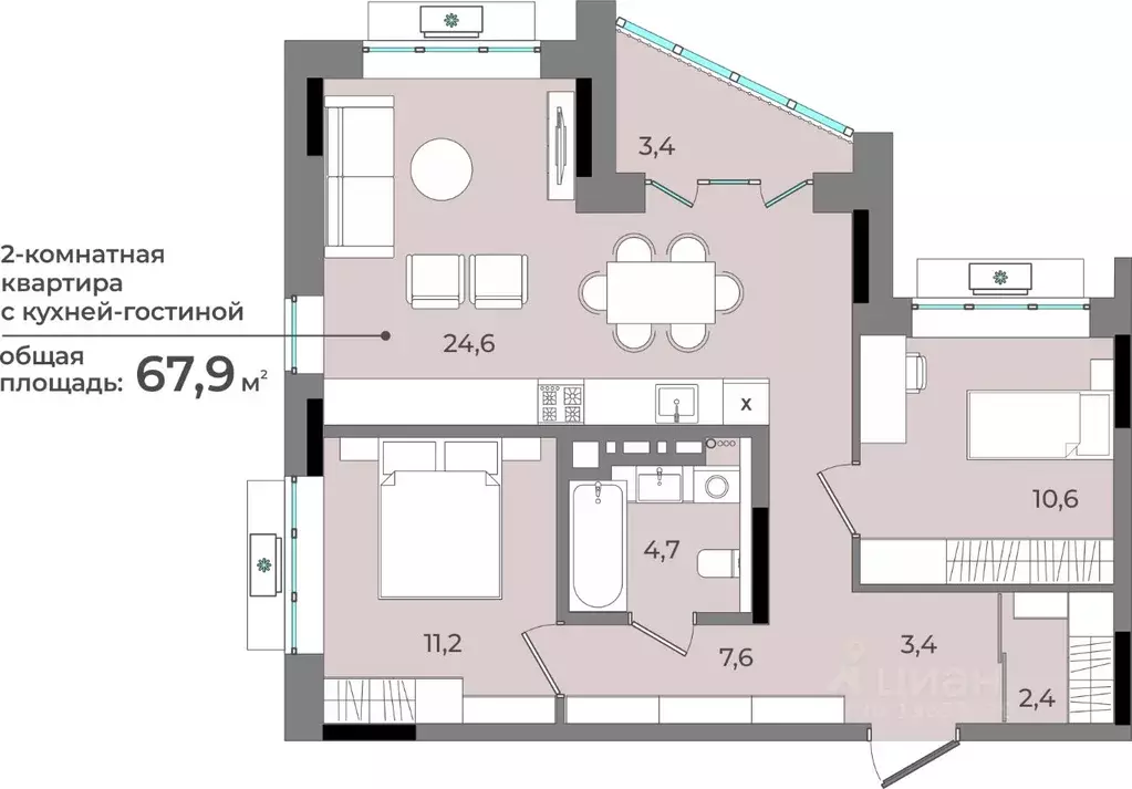2-к кв. Удмуртия, Ижевск ул. Имени В.С. Тарасова, 6 (67.9 м) - Фото 0