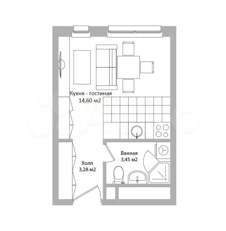 Апартаменты-студия, 21,3 м, 8/16 эт. - Фото 0