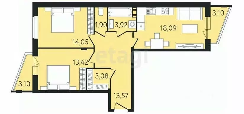 2-к кв. Тульская область, Тула ул. Самоварная, 9 (70.0 м) - Фото 1