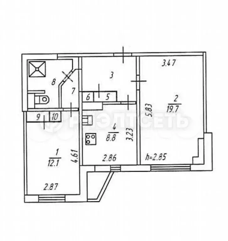 2-к. квартира, 56 м, 2/9 эт. - Фото 0