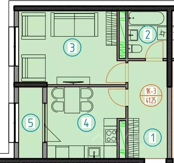 1-к кв. Чеченская республика, Грозный просп. В.В. Путина, 5А (41.25 м) - Фото 2