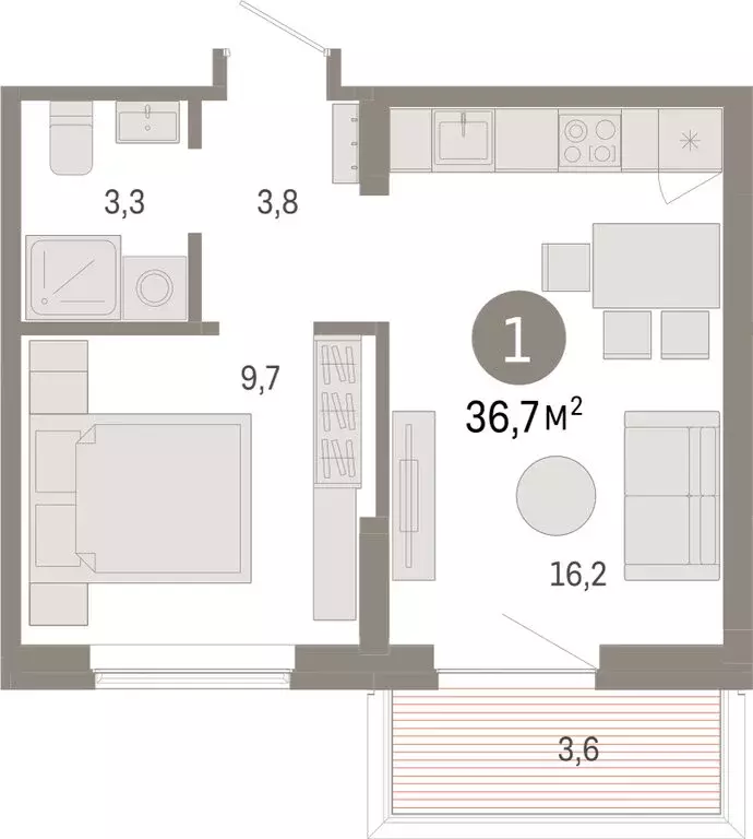 1-комнатная квартира: Омск, Кировский округ (36.65 м) - Фото 1