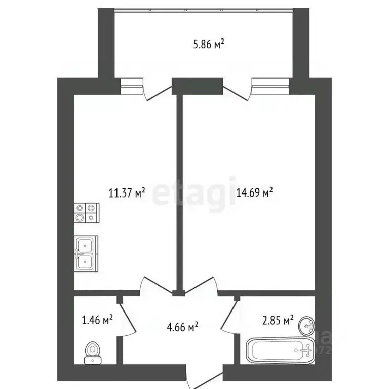 1-к кв. Башкортостан, Стерлитамак ул. Худайбердина, 101Б (35.0 м) - Фото 2