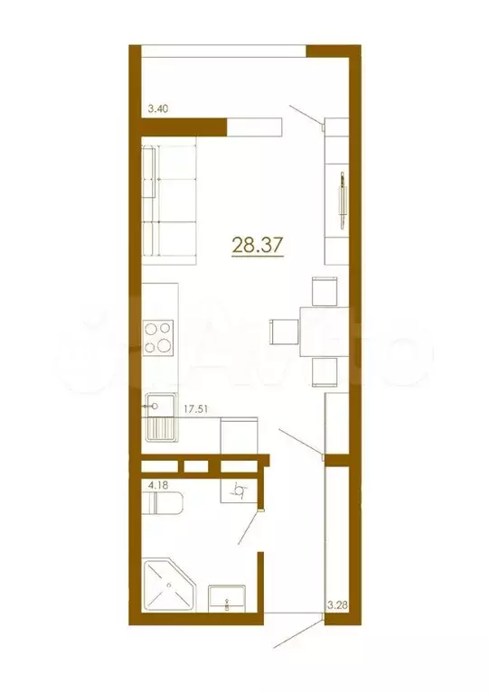 Квартира-студия, 28,4 м, 4/13 эт. - Фото 1