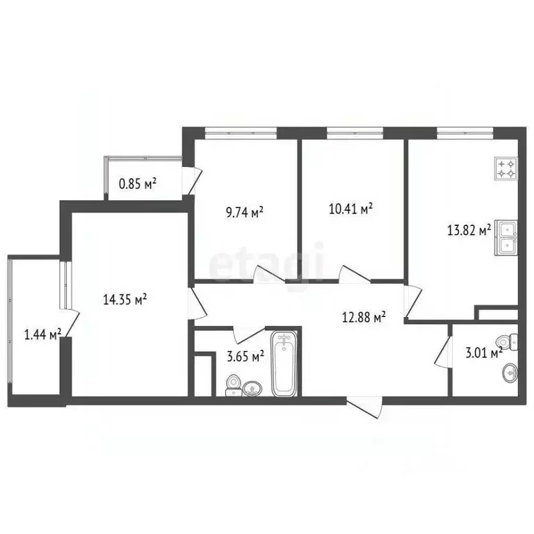 3-к кв. Ленинградская область, Кудрово г. Всеволожский район, ... - Фото 2