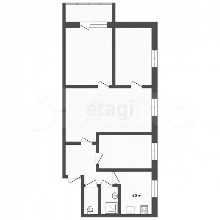 4-к. квартира, 59,9 м, 5/5 эт. - Фото 0