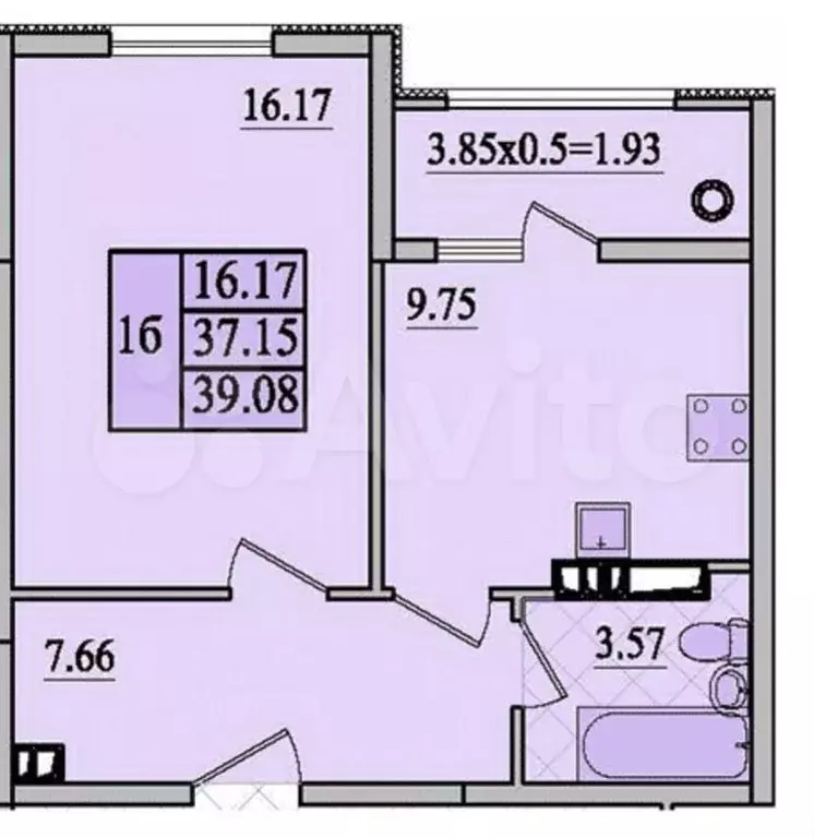 1-к. квартира, 39,1 м, 7/8 эт. - Фото 0