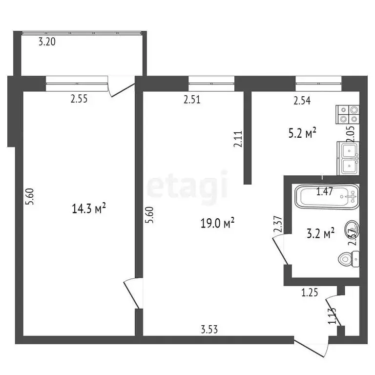 2-комнатная квартира: Чита, улица Бабушкина, 89 (42.2 м) - Фото 1