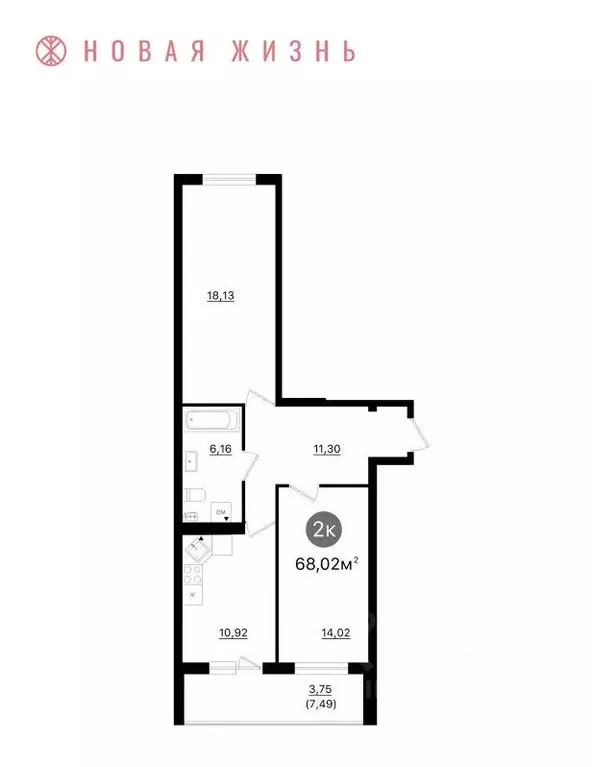 2-к кв. Самарская область, Самара  (68.0 м) - Фото 1