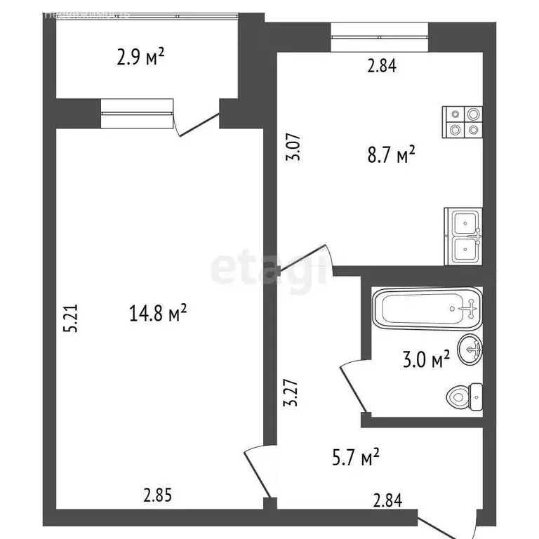 1-комнатная квартира: Тюмень, Лесопарковая улица, 19 (32.2 м) - Фото 1