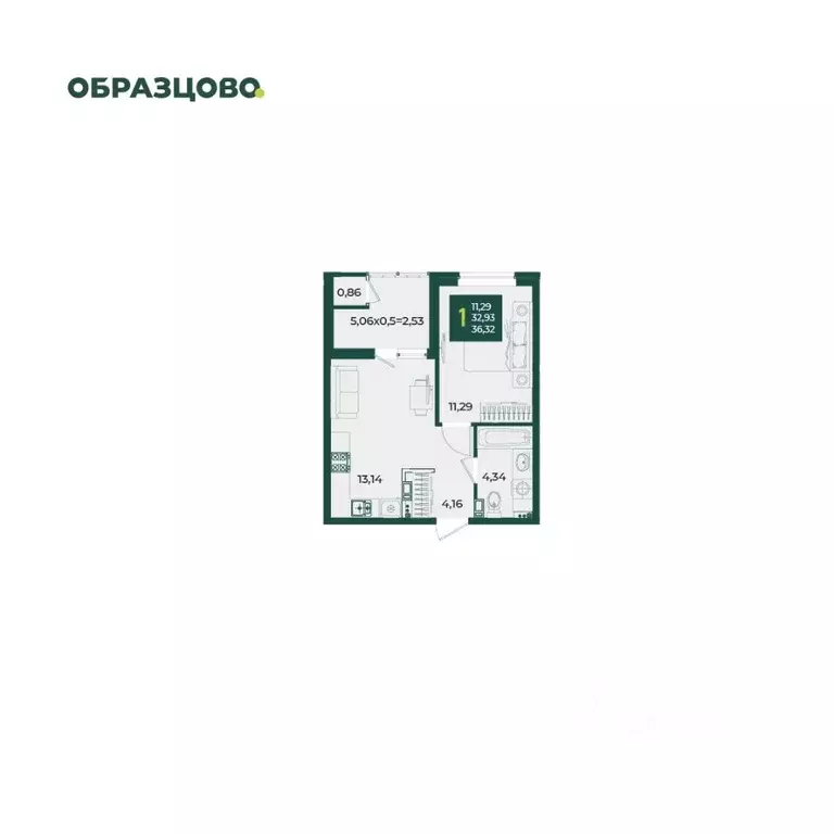 1-к кв. Краснодарский край, Краснодар Образцово мкр,  (36.32 м) - Фото 0