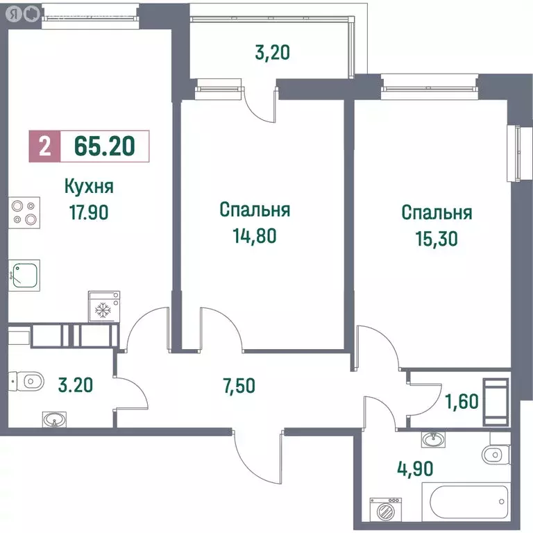 2-комнатная квартира: Мурино, Ручьёвский проспект, 1/24 (65.2 м) - Фото 1