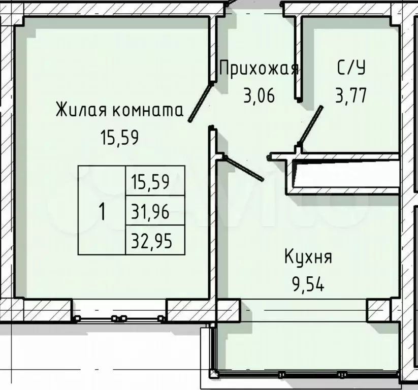 1-к. квартира, 33 м, 6/8 эт. - Фото 1