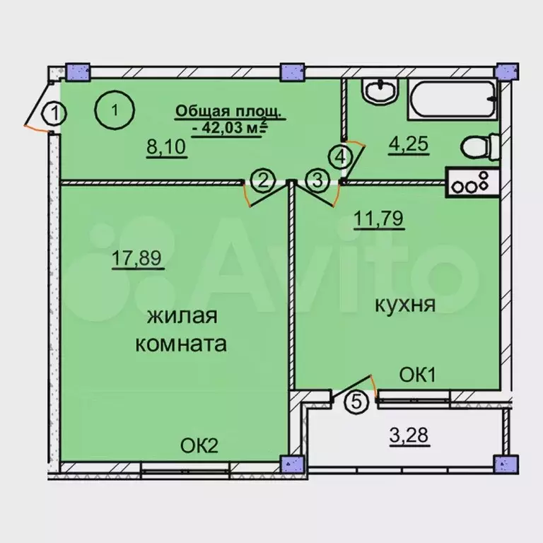 1-к. квартира, 44,7 м, 1/5 эт. - Фото 0