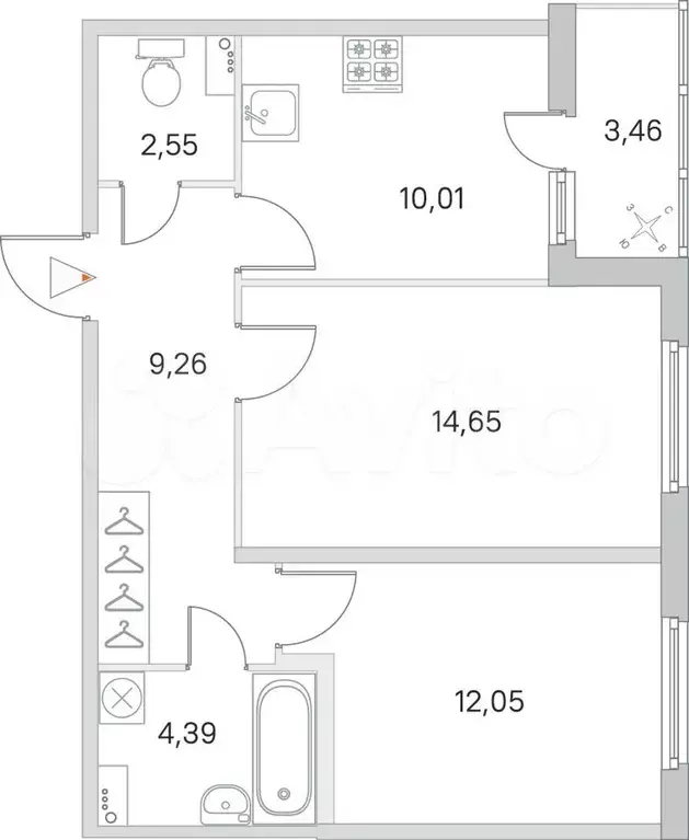 2-к. квартира, 54,6 м, 1/8 эт. - Фото 0