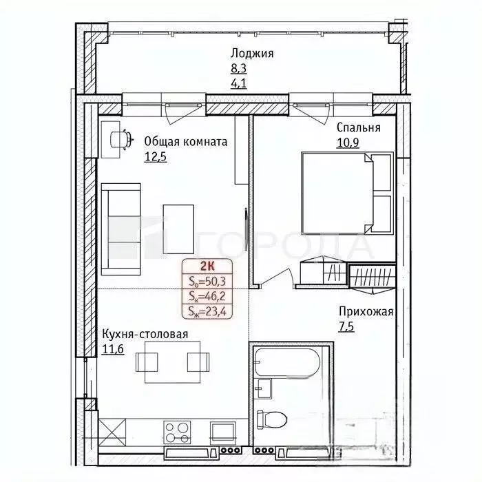 2-к кв. Алтайский край, Барнаул просп. Строителей, 18 (50.3 м) - Фото 2