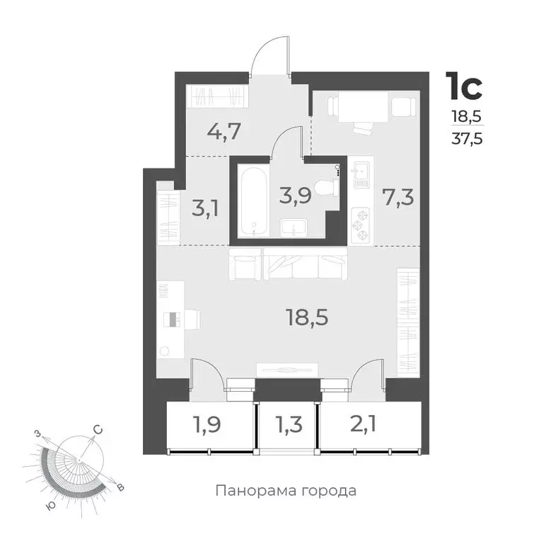 1-комнатная квартира: Новосибирск, улица Аэропорт, 62 (37.5 м) - Фото 0