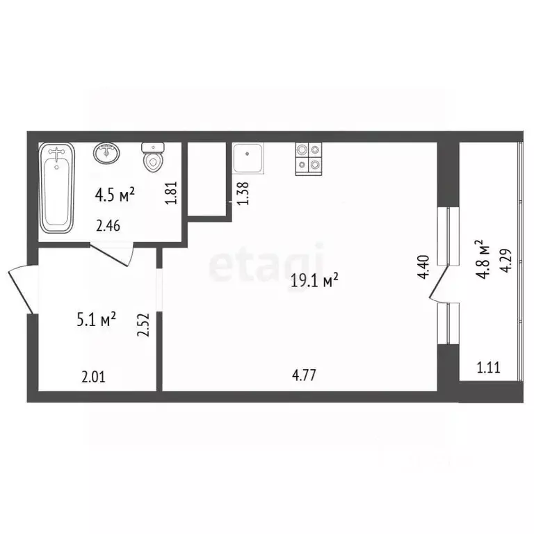 Студия Самарская область, Самара Революционная ул., 103А (28.7 м) - Фото 2