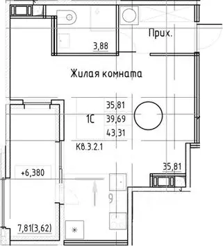 Студия Санкт-Петербург Заставская ул., 30 (41.79 м) - Фото 0