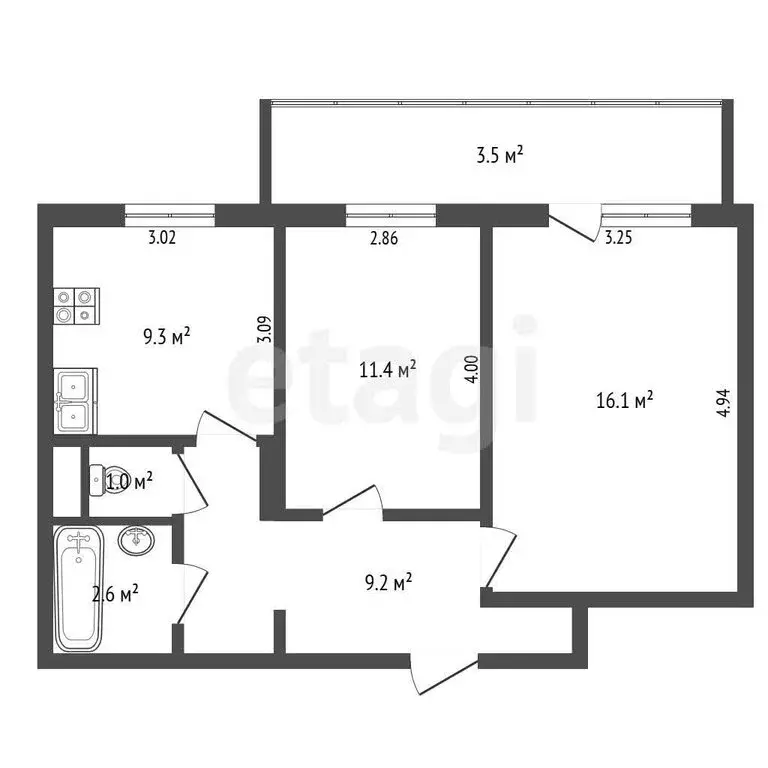 2-комнатная квартира: Альметьевск, улица Гафиатуллина, 29А (49.6 м) - Фото 1