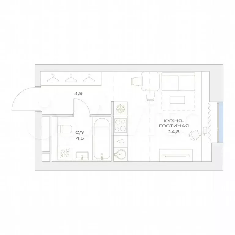 Квартира-студия, 24,2 м, 7/23 эт. - Фото 0