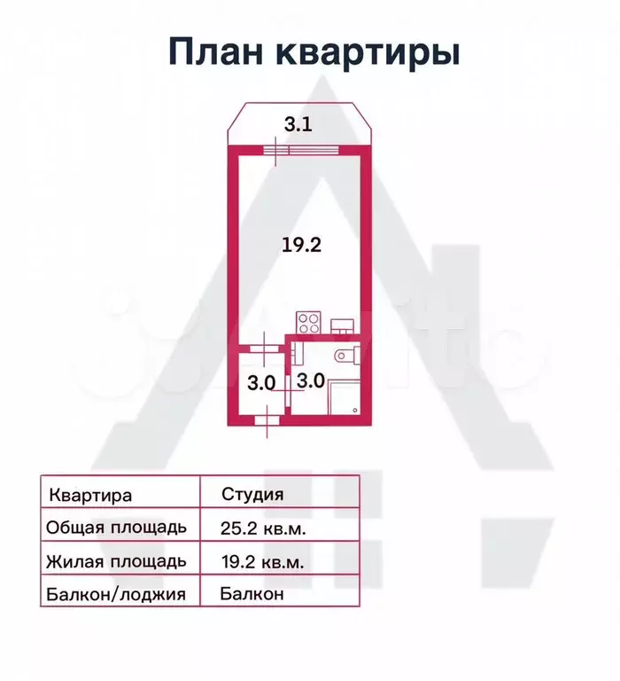 Квартира-студия, 25,2 м, 7/24 эт. - Фото 0