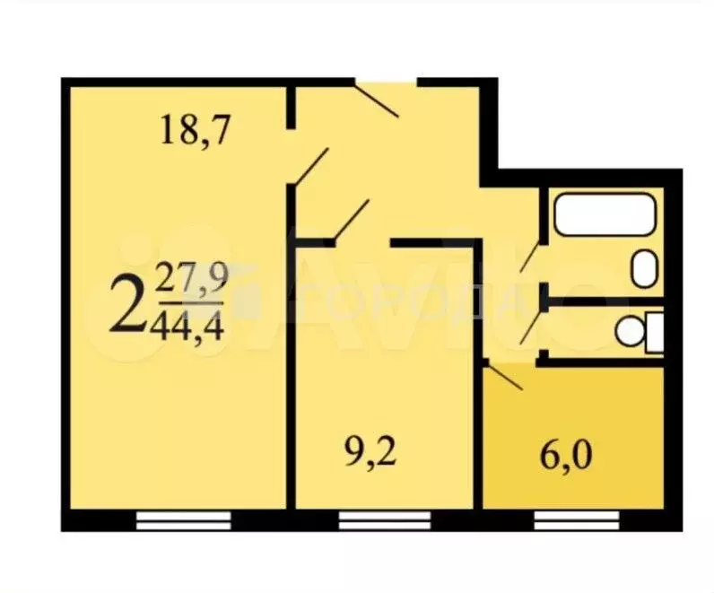 2-к. квартира, 44,3 м, 5/9 эт. - Фото 0