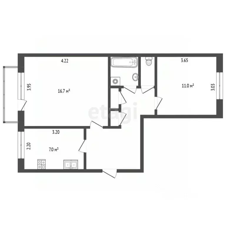 2-к кв. Томская область, Томск ул. Интернационалистов, 21 (49.0 м) - Фото 2